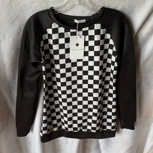 Makadamia Black and White Checkered Women's Crew Neck Sweater